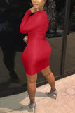 Fashion Sexy Long Sleeve Red Cutout Dress
