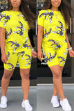 Fashion Rabbit Print T-shirt Shorts Yellow Set