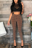 Sexy Mesh See-through Patchwork Two Pieces Long Pants Set
