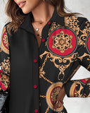 Colorblock Baroque Print Buttoned Shirt Dress
