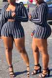 Elastic Fly High Striped Straight shorts Two-piece suit