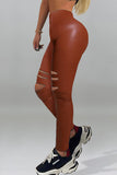 Street Solid Ripped Split Joint Regular High Waist Pencil Solid Color Bottoms