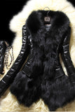 Fashion Patchwork Long Sleeves Faux Fur Coat