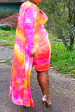 Casual Patchwork Tie-dye O Neck Plus Size Three Pieces