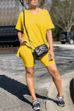 Fashion Casual Short Sleeve T-shirt Shorts Yellow Set