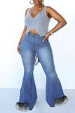 Fashion Street Solid Split Joint High Waist Denim Jeans