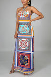 Sexy Off-Shoulder Print Multicolor Backless Dress