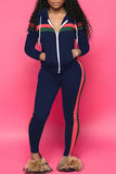 Casual Striped Hooded Collar Blending Two-piece Pants Set