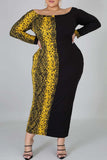 Fashion Plus Size Leopard Print Yellow And Black Dress