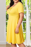 Casual Solid Split Joint Square Collar Cake Skirt Plus Size Dresses