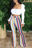 White Blue Pink Yellow Olive green Color blue Elastic Fly High Striped Loose Pants Bottoms