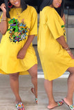 Fashion Casual Cartoon Printed Yellow Dress