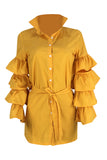 Sweet  Layered  Flounce Yellow Blending Mini Dress