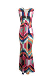 Sexy Digital Printed V- neck Multicolor Dress