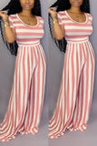 Casual Fashion Asymmetrical Striped Polyester Short Sleeve Peter Pan Collar  Jumpsuits