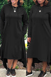 Casual  Hooded Collar Black Cotton  Mid Calf  Dress