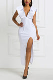Sexy Deep V Sleeveless White Skinny Dress