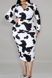 Sexy Print Hollowed Out O Neck Straight Plus Size