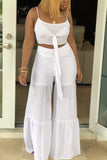 Fashion perspective crop top Solid Straight  Two-piece Pants Set