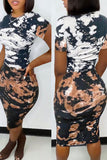 Casual Print Split Joint O Neck One Step Skirt Dresses