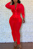 Fashion Casual Long Sleeve Red Two-Piece Suit