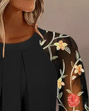 Floral Embroidery Ruched Sheer Mesh Patch Top