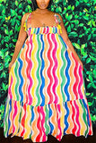 Casual Sweet Vacation Striped Printing Smocking Spaghetti Strap Sleeveless Dress Dresses