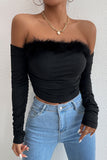 Sexy Elegant Solid Feathers Off the Shoulder Tops