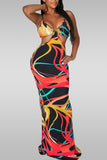 Sexy Print Hollowed Out Split Joint Spaghetti Strap Sling Dress Dresses