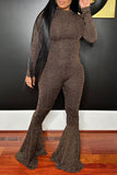 Sexy Solid Sequined Half A Turtleneck Skinny Jumpsuits