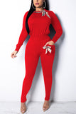 Casual Sports Long Sleeved Red Two Piece Suit