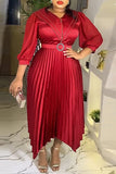 Casual Solid Patchwork V Neck Pleated Plus Size Dresses