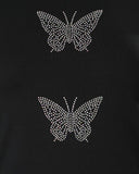 Rhinestone Butterfly Pattern Long Sleeve Top