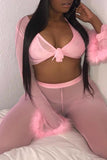 Sexy Patchwork Pink Two-piece Pants Set(With Underclothes)