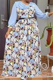 Casual Print Split Joint O Neck Cake Skirt Plus Size Dresses