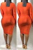 Waist Slim Solid Color V-Neck Orange Dress
