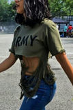 Fashion Casual Printed Army Green T-shirt Top