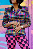 Fashion Printed Plaid Double-Breasted Multicolor Coat