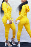 Casual Sports Yellow Hooded Two-Piece Suit