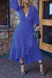 Casual Dot Flounce V Neck Irregular Dress Plus Size Dresses