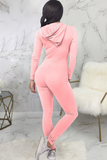 Casual Solid Split Joint Hooded Collar Skinny Jumpsuits