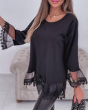 Lace Patch Long Sleeve Top