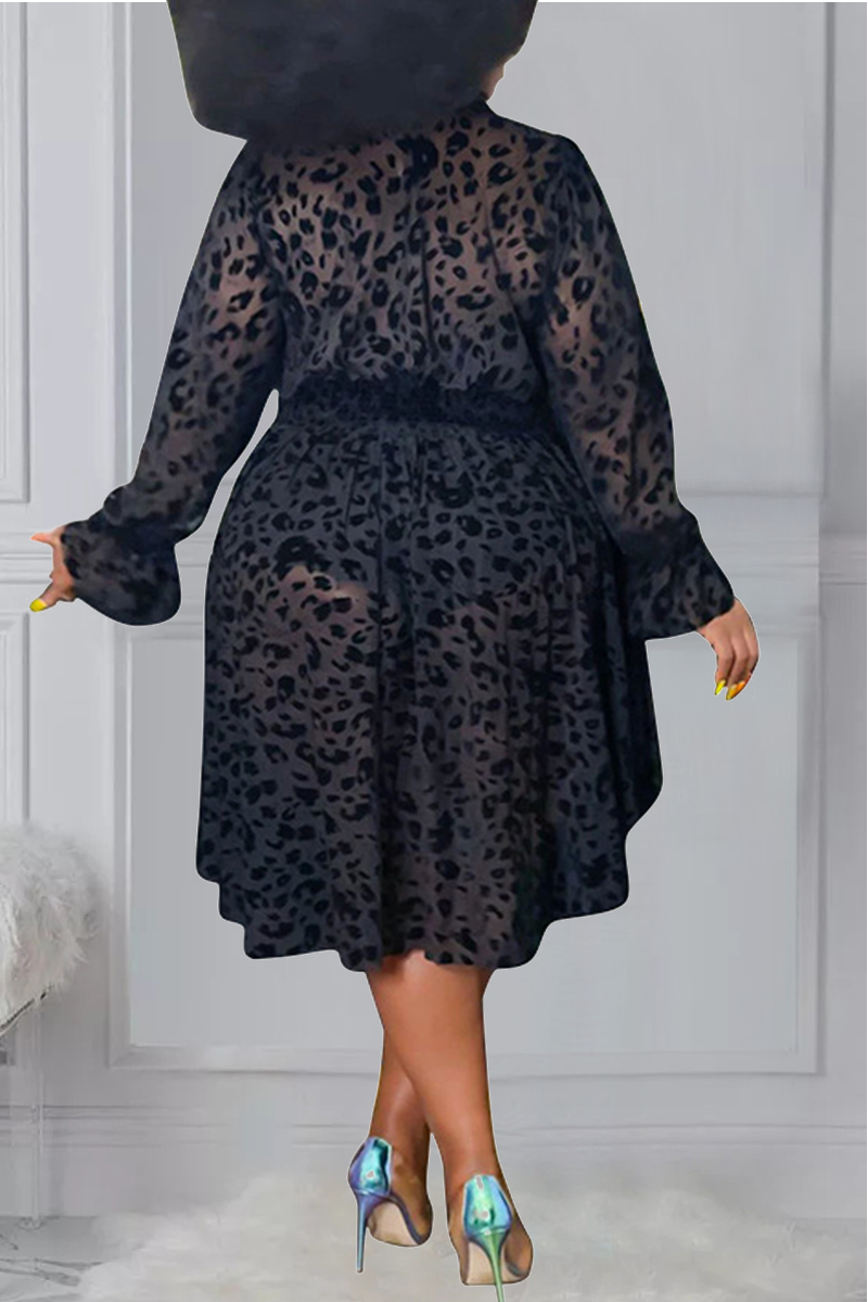 Sexy Dot See-through O Neck Irregular Dress Plus Size Dresses