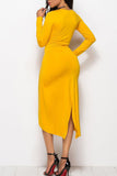 Casual Solid Split Joint Fold Asymmetrical O Neck Straight Dresses
