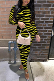Casual Animal Print Split Joint O Neck Skinny Jumpsuits