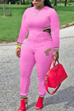Fashion Ribbon Printed Pink Jumpsuit