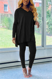 Casual Long Sleeve V Neck Regular Sleeve Regular Solid Two Pieces