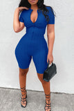 Casual Solid Zipper O Neck Skinny Jumpsuits