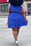 Fashion Casual Plus Size Dot Print Patchwork O Neck Sleeveless Dress