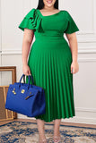 Fashion Casual Solid Split Joint Oblique Collar Pleated Plus Size Dresses